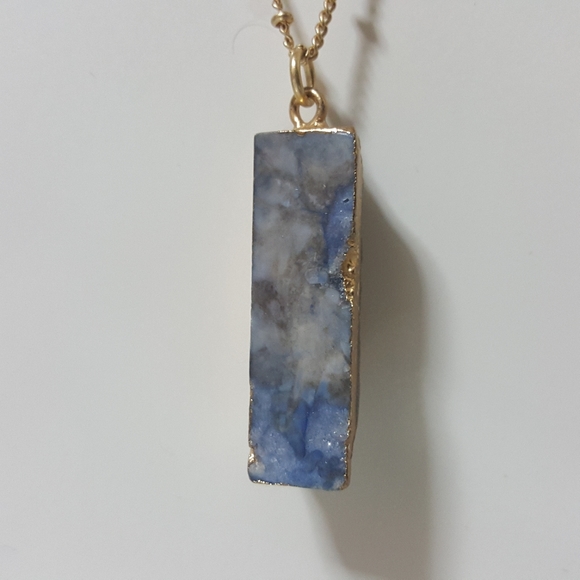Gold & Blue Geode Druzy Long Necklace - Picture 3 of 10
